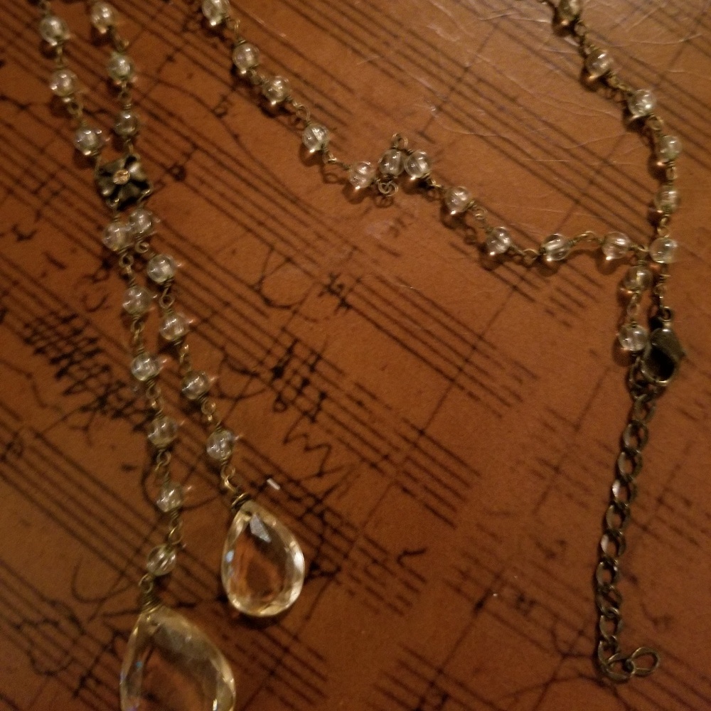 Necklace,  Smoky Quartz Beaded w/2 Teardrops